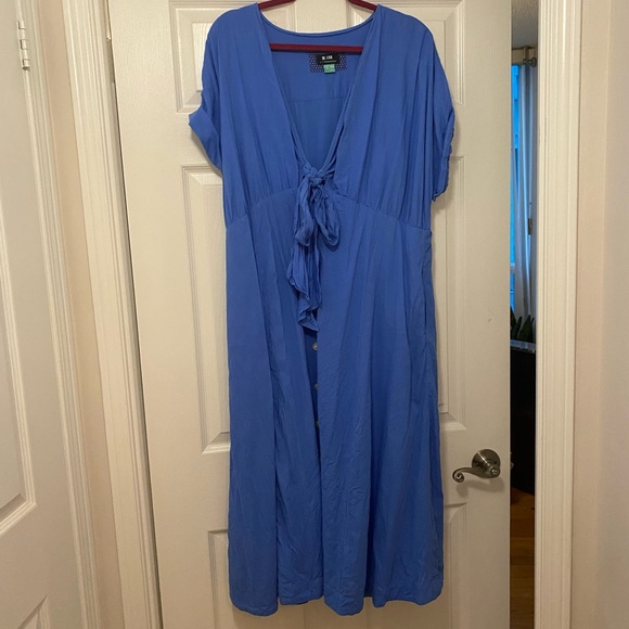 Anthropologie Maeve Gathered Midi Dress Blue Size 16 - Picture 3 of 5